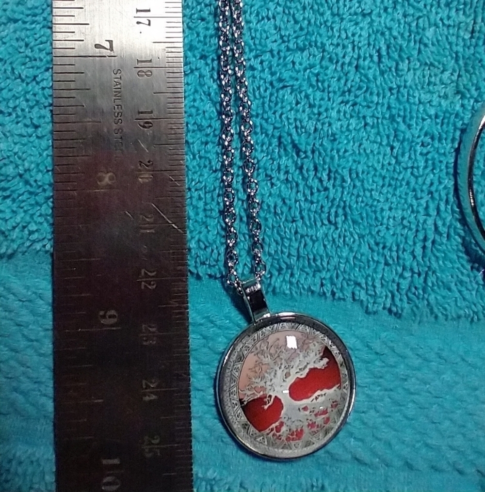 Silvertone white red tree of life necklace bracelet earrings set - Picture 3 of 4